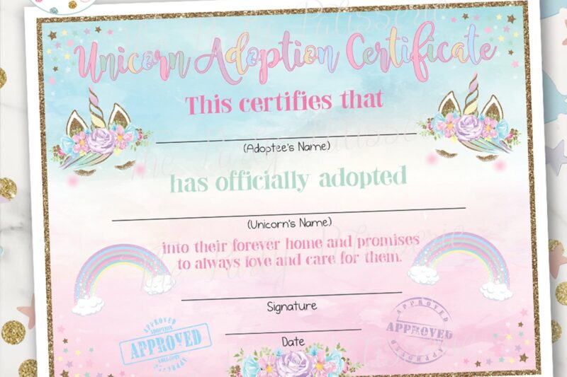 Unicorn Adoption Certificate Printable