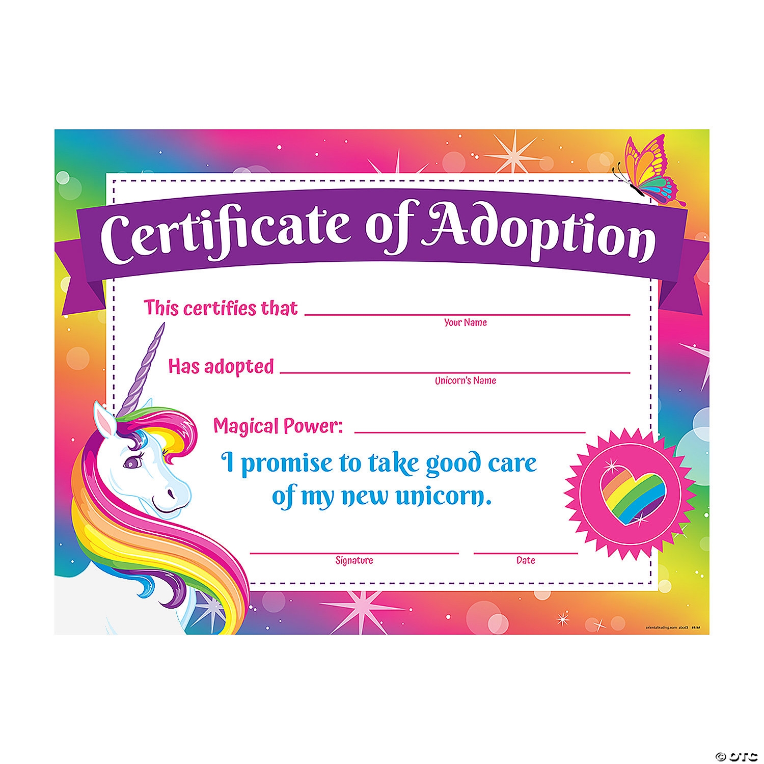 Unicorn Adoption Certificates Fun Express
