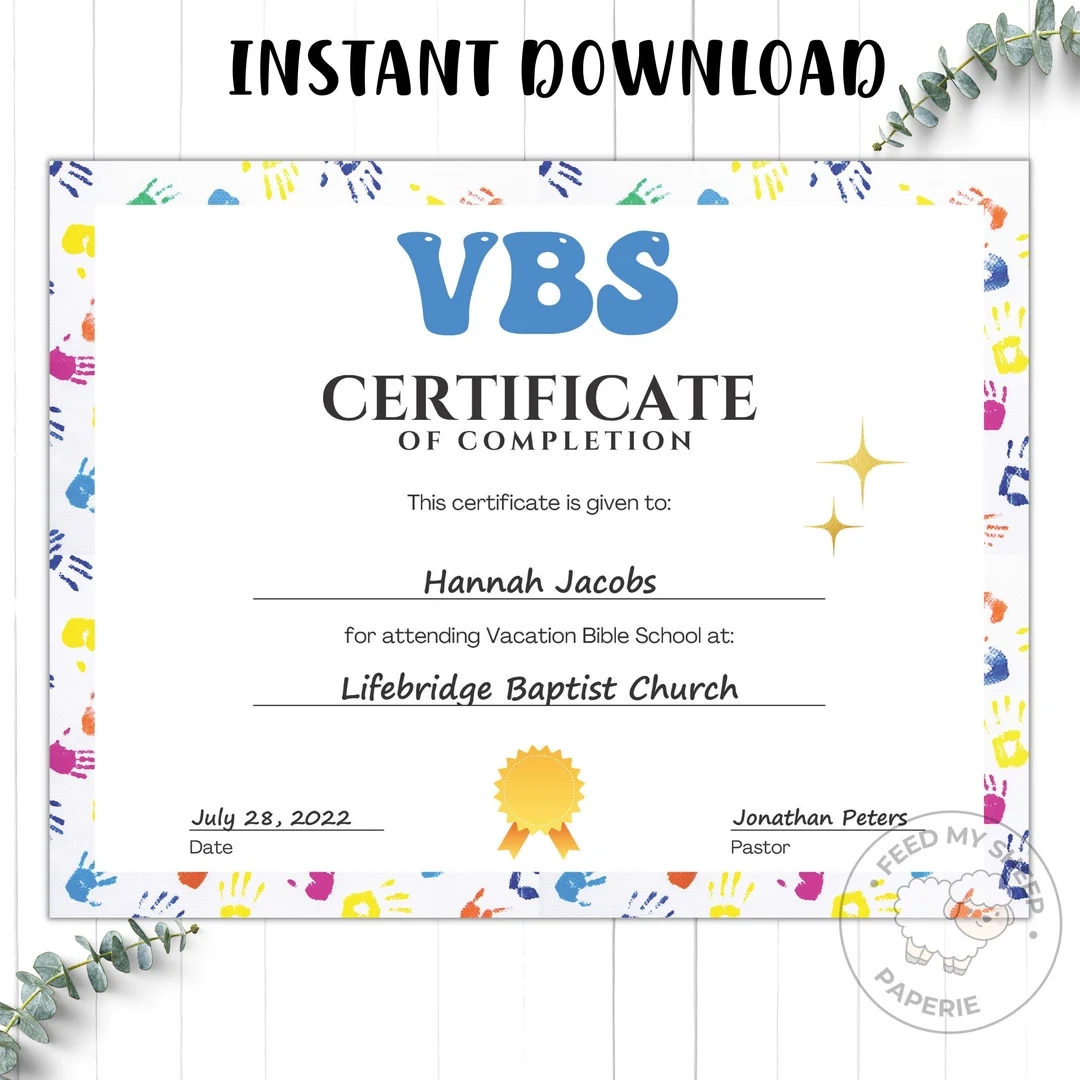 VBS Certificate VBS Vacation Bible School Certificate Of Completion Instant Download 11
