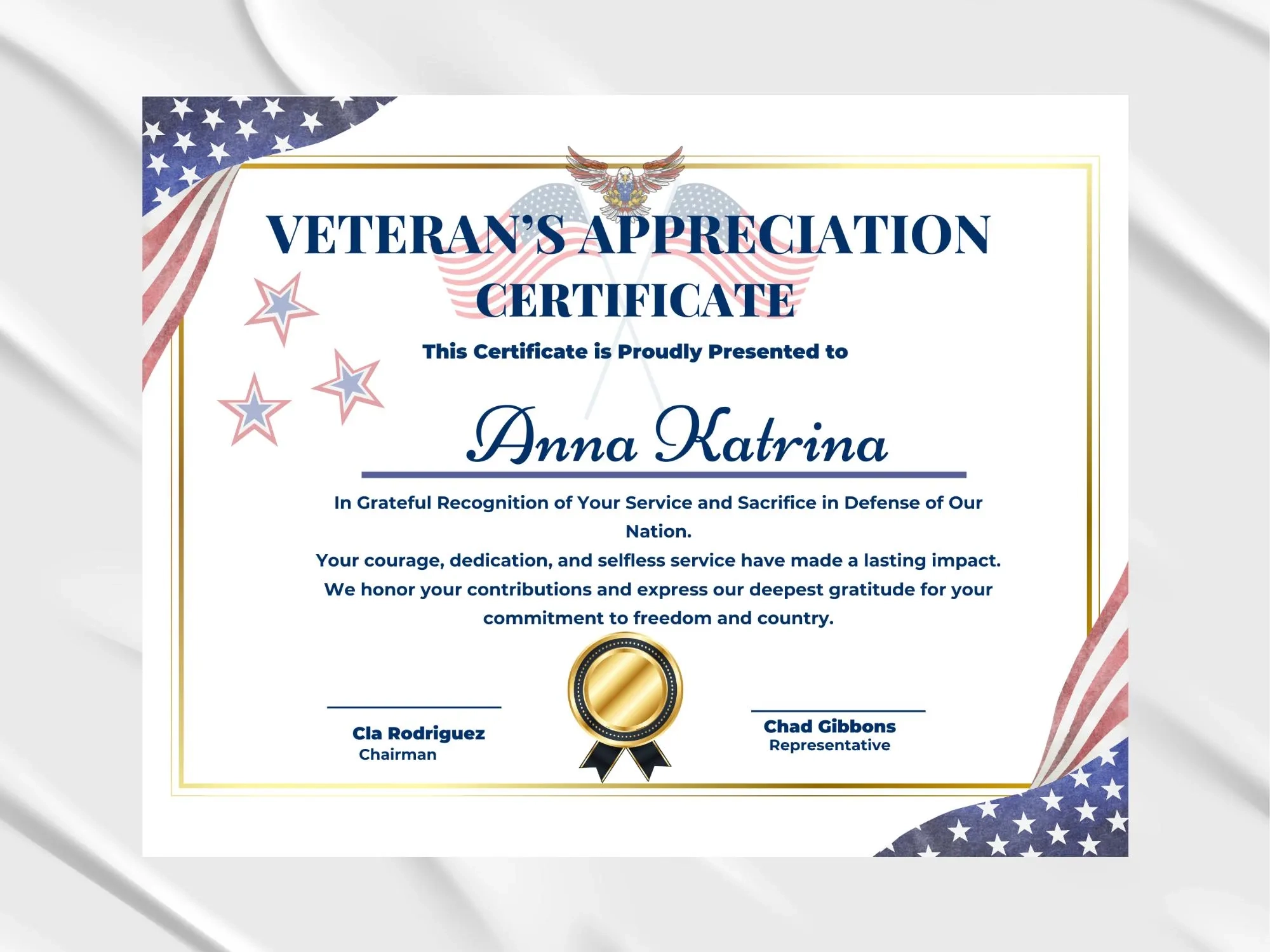 Veteran Appreciation Certificate Template US Flag digital Download Etsy