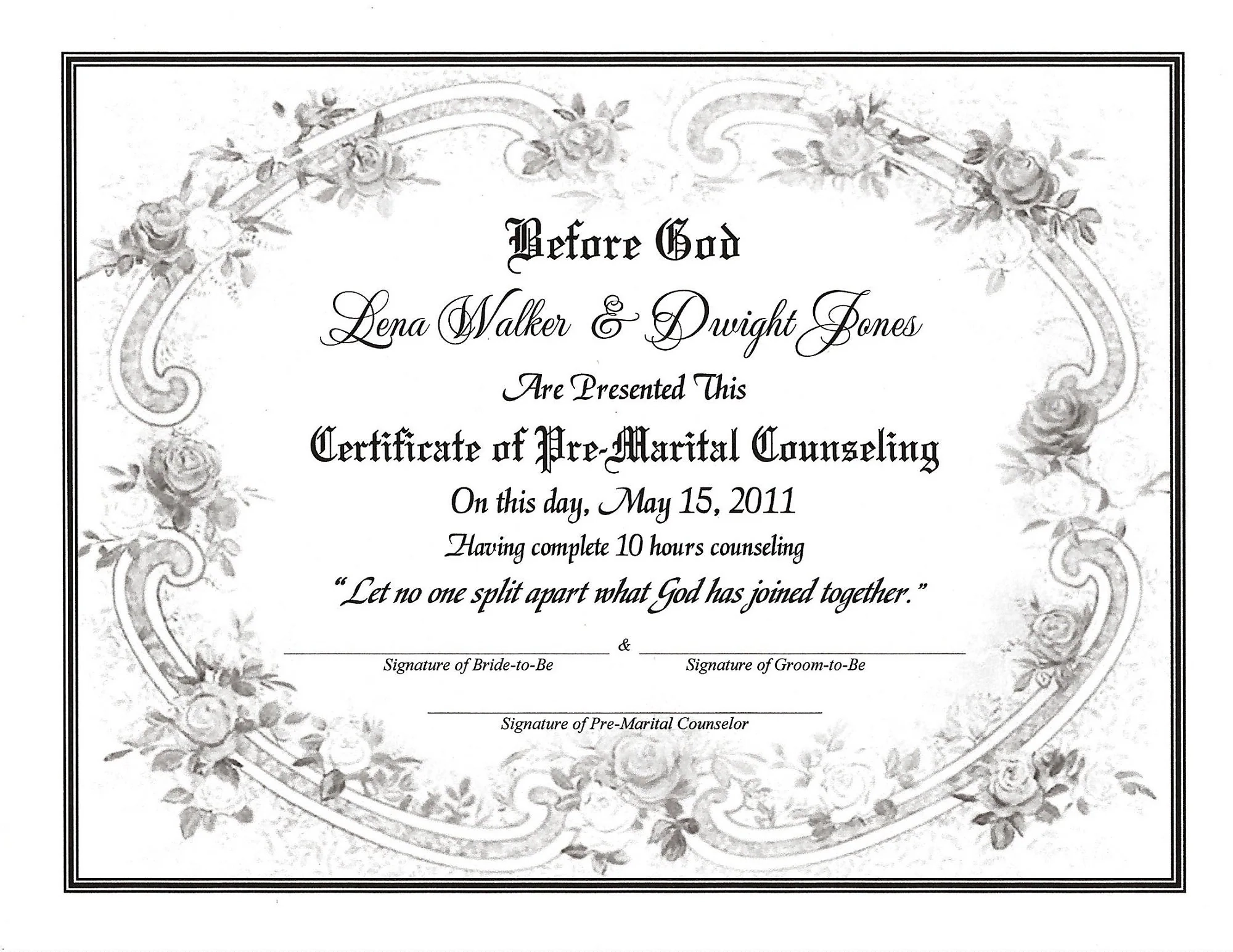 Free Printable Premarital Counseling Certificate Free Printable Premarital Counseling Certificate