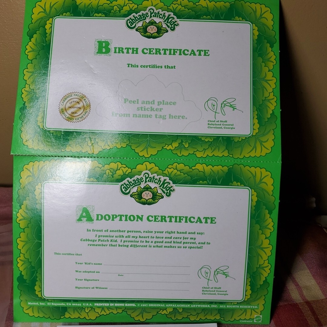 Printable Cabbage Patch Birth Certificate