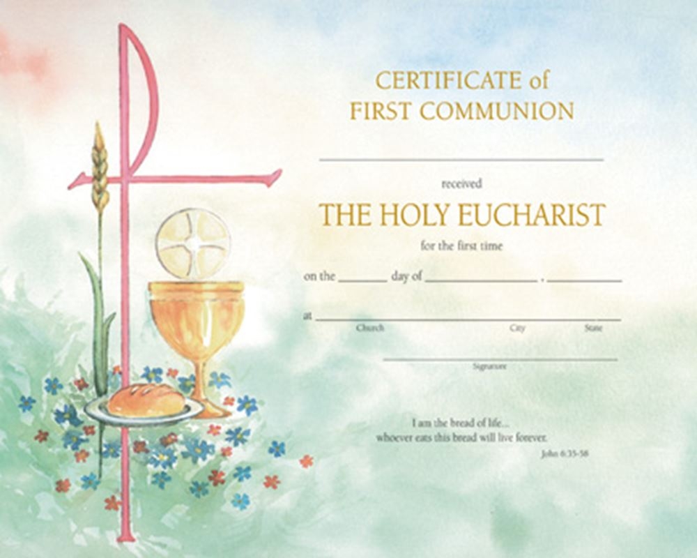 Watercolor First Communion Certificate With Envelope