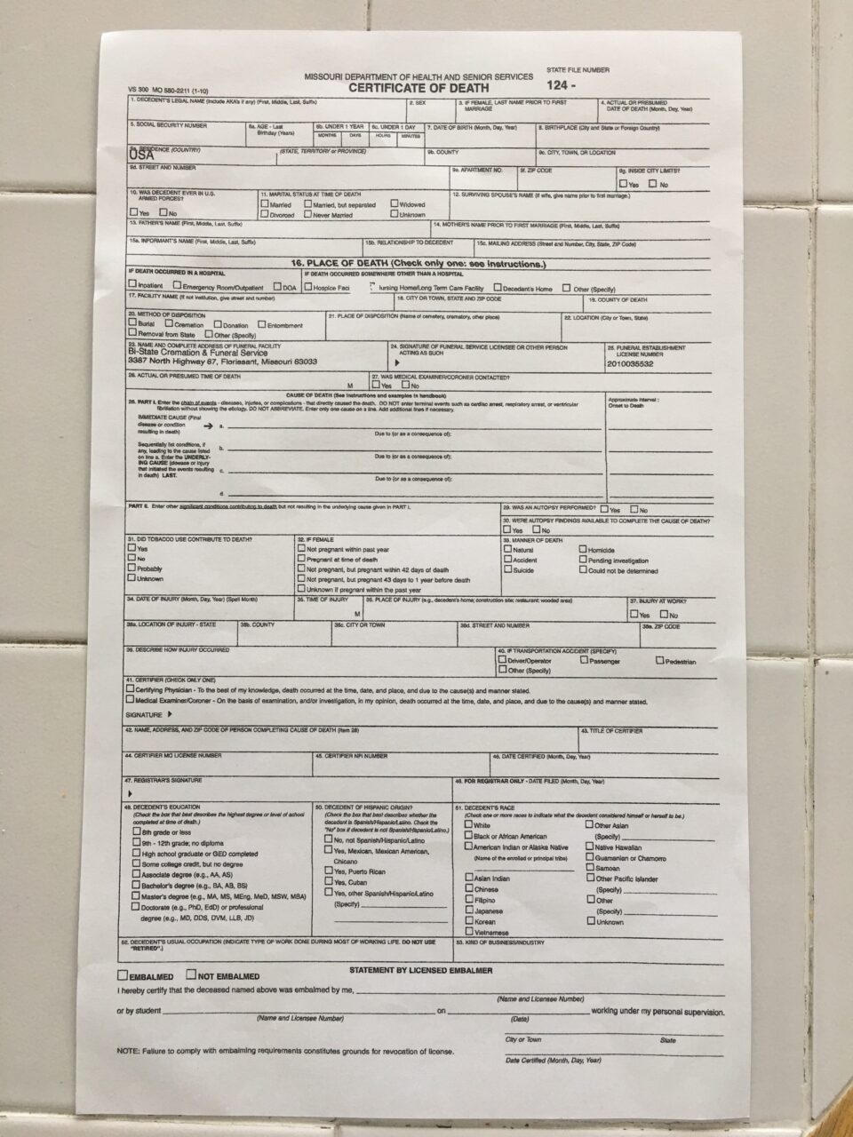 What Exactly Is A Death Certificate What Purpose Does The Death Certificate Serve Bi State Cremation Funeral Service
