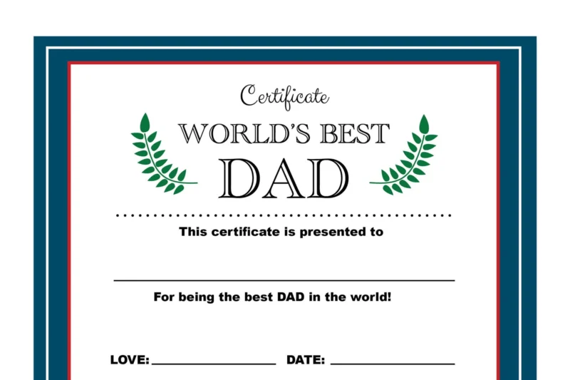 Certificate For The Best Dad Printable