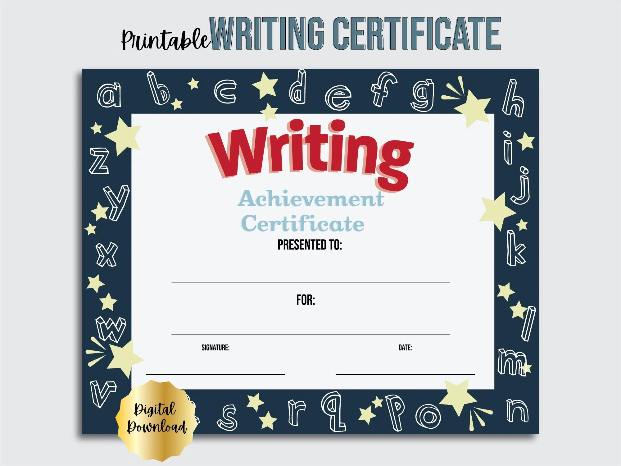 Writing Certificate Printable Template Writer Achievement Certificate Award Of Recognition Writer Of The Month Editable PDF Etsy Writing Certificate Printable Template Writer Achievement Certificate Award Of Recognition Writer Of The Month Editable PDF Etsy